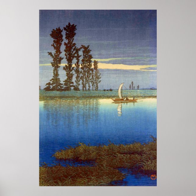 Kväll av Ushibori Kawase Hasui 1930s Poster (Framsidan)