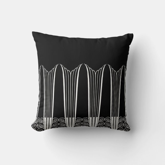 KVÄLL BALKONG, art décoIronwork i vit på svart Kudde (Framsida)