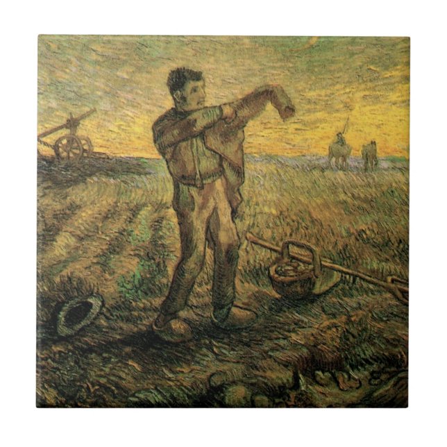 Kväll - Dagens slut av Vincent van Gogh Kakelplatta (Framsidan)