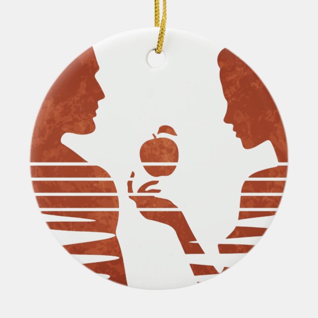 Kväll Händer och äpple till Adam, runge version 3/ Julgransprydnad Keramik (Framsidan)