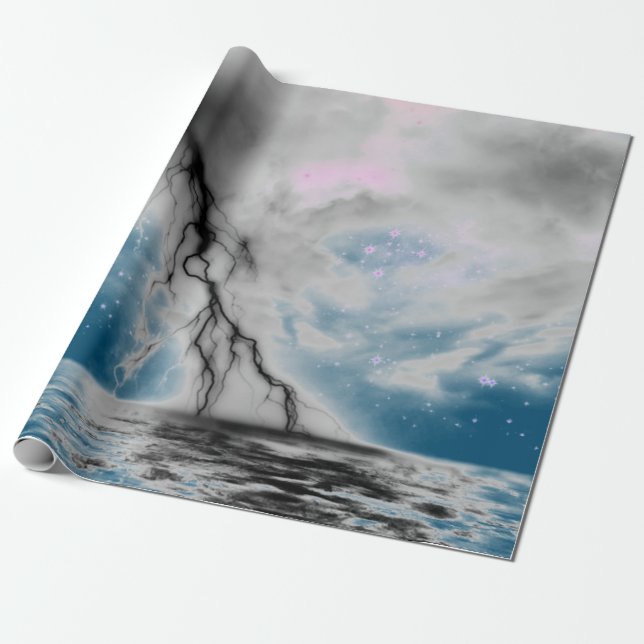 KVÄLL HIMLAR MED BLACK BLUE SEA GIFT WRAP PRESENTPAPPER (Utrullad)