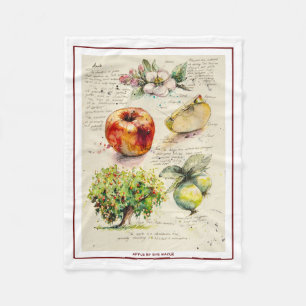 KVÄLL målad illustration av äpple Fleecefilt