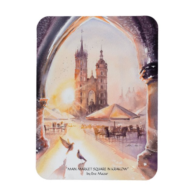 KVÄLL målade Krakow Old Town Magnet (Vertikal)