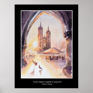 KVÄLL målade Krakow Old Town Poster