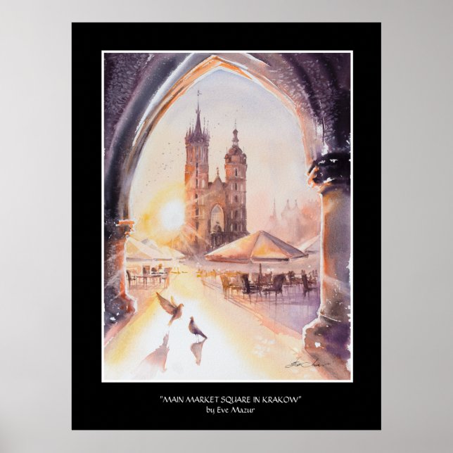 KVÄLL målade Krakow Old Town Poster (Framsidan)
