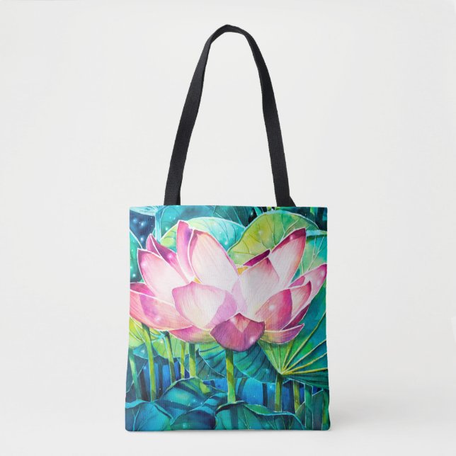 KVÄLL målade Lotus Flower Tote Bag Tygkasse (Framsida)