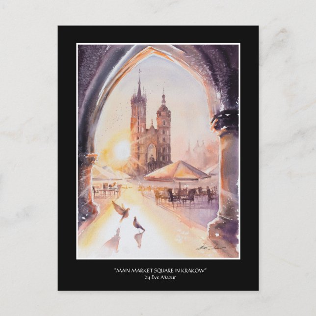 KVÄLL målat Krakow Old Town Postcard Vykort (Framsida)