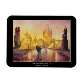 KVÄLL målat Prag-vykort Magnet