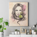 Kväll och Apple Woman porträtt Biblical Surreal ar Canvastryck<br><div class="desc">"Skulle du välja det igen?" | Hand plockade porträtt av en vacker kvinna med orädd svan runt nacke. Originalkonsten inspirerades av bibliska historien om Kväll och äpplet. Skiss över blyertspennan med digital färg och vintage struktur. ・ Du kan anpassa den - flytta/ändra storlek på bilden, lägg till text och mer:)...</div>