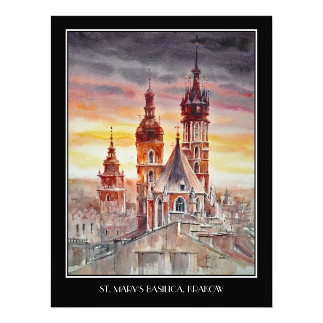 KVÄLL Painting Krakow, Polen Old Town Fototryck (Framsidan)