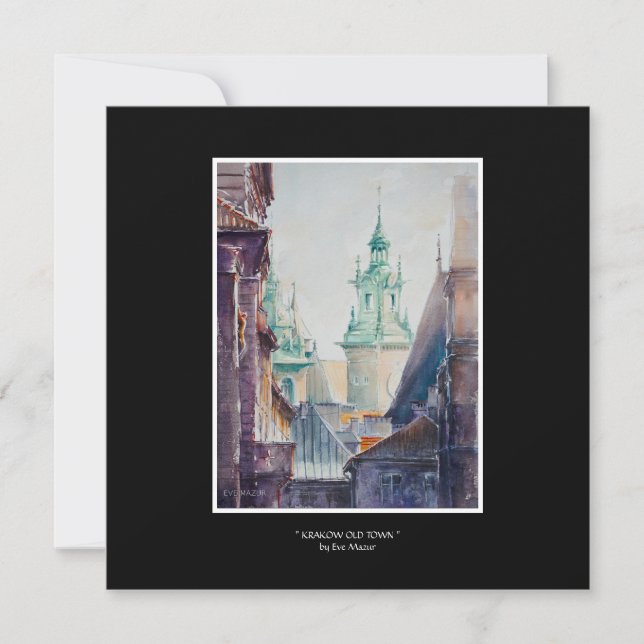 KVÄLL Painting Krakow, Polen Old Town Kort (Framsida)