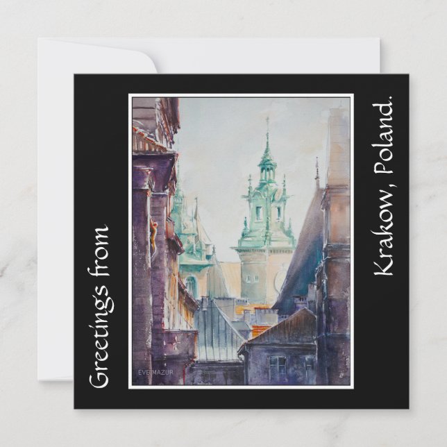 KVÄLL Painting Krakow, Polen Old Town Kort (Framsida)