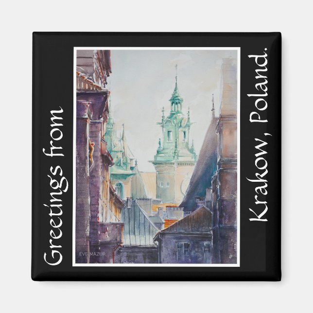 KVÄLL Painting Krakow, Polen Old Town Magnet (Framsidan)