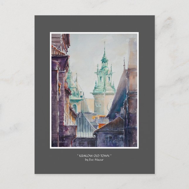 KVÄLL Painting Krakow, Polen Old Town Vykort (Framsida)