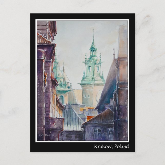 KVÄLL Painting Krakow, Polen Old Town Vykort (Framsida)