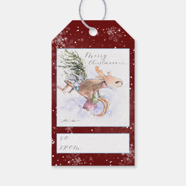 KVÄLL Pamålade julrenar och bunny Presentetikett (Framsidan)