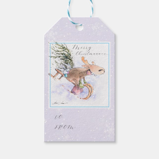 KVÄLL Pamålade julrenar och bunny Presentetikett (Framsidan)