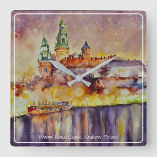 KVÄLL Pavisserligen Wawel, Krakow, Polen Fyrkantig Klocka