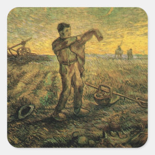 Kväll - Slutet av dagen av Vincent van Gogh Fyrkantigt Klistermärke
