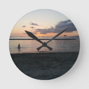 Kväll Solnedgång Tropisk Strand Waikiki Oahu Hawai Rund Klocka