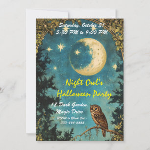 KVÄLL UGGLA FULL MOON HALLOWEEN FEST INBJUDNINGAR