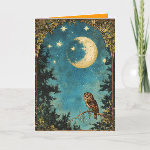 KVÄLL UGGLA FULL MOON OCH STARRY KVÄLL KORT