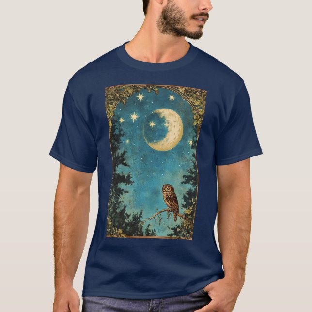 KVÄLL UGGLA FULL MOON OCH STARRY KVÄLL T SHIRT (Framsida)
