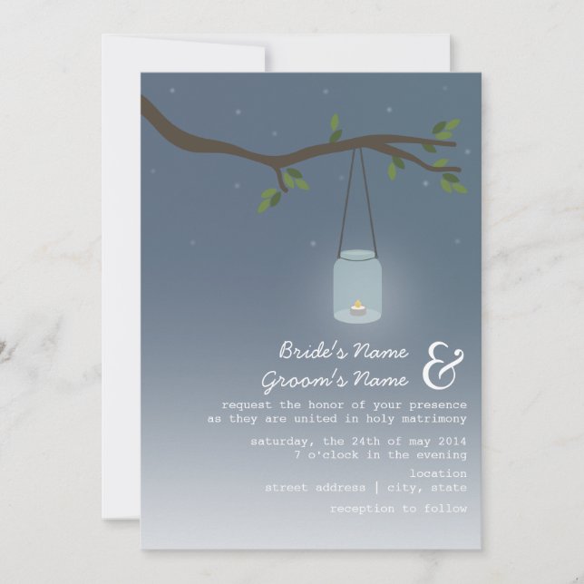 Kväll utomhus Bröllop - Mason Burk med ljus Inbjudningar (Framsida)