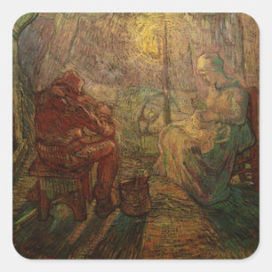 Kväll - Vakten av Vincent van Gogh Fyrkantigt Klistermärke