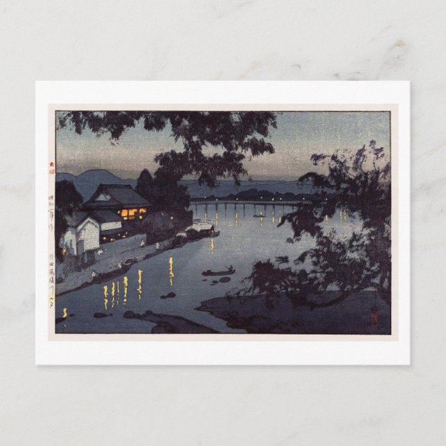 Kväll vid Chikugofloden, Hiroshi Yoshida Vykort (Framsida)
