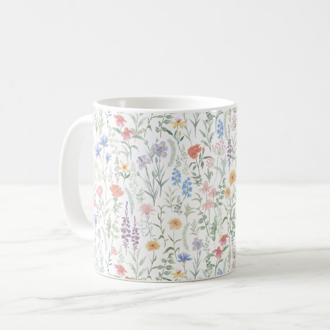 Kvallaktig feminin äng med vilda blommor kaffemugg (Framsida vänster)