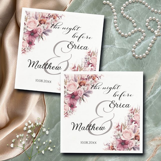 Kvällen före Dusty Rosa Boho Blommigt Bröllop Pappersservett (Skapare uppladdad)