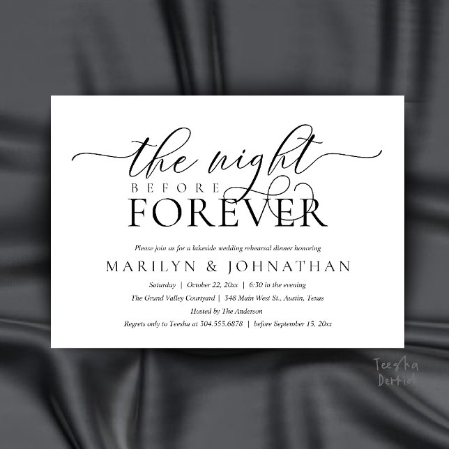 Kvällen före för evigt, Klassisk Rehearsal Dinner  Inbjudningar (The Night Before Forever, Classy Rehearsal Dinner Invitation Card in Black and White)
