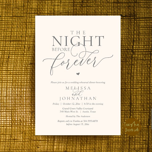 Kvällen före för evigt Romantisk repetition middag Inbjudningar (The Night Before Forever Romantic Rehearsal Dinner Invitation Card Ivory Grey)