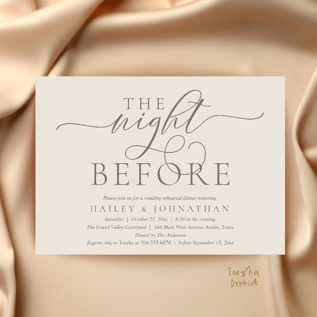 Kvällen före, Klassisk Rehearsal Dinner Inbjudan (The Night Before, Classy Wedding Rehearsal Dinner Invitation Card in Cream Grey)