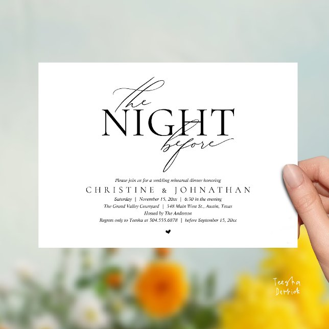 Kvällen före, Modern bröllopsrepetition middagsinb Inbjudningar (The Night Before, Modern Wedding Rehearsal Dinner Invitation Card ion Black White)
