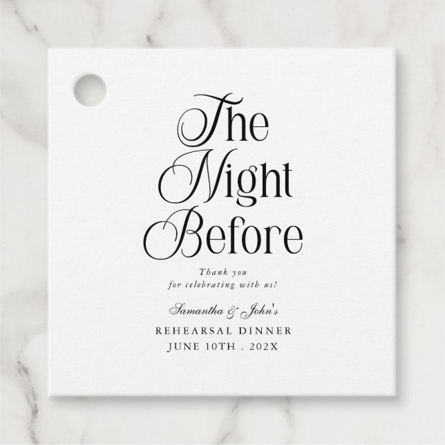 Kvällen före  Rehearsal Dinner Tacksamhet Gåvor Etiketter (Framsida)
