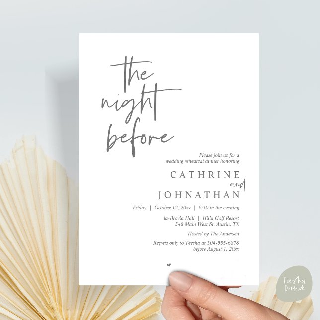 Kvällen innan, Bröllop Rehearsal Dinner Inbjudningar (The night before, Modern Wedding Rehearsal Dinner Invitation Card, PDF, in Dark Grey)