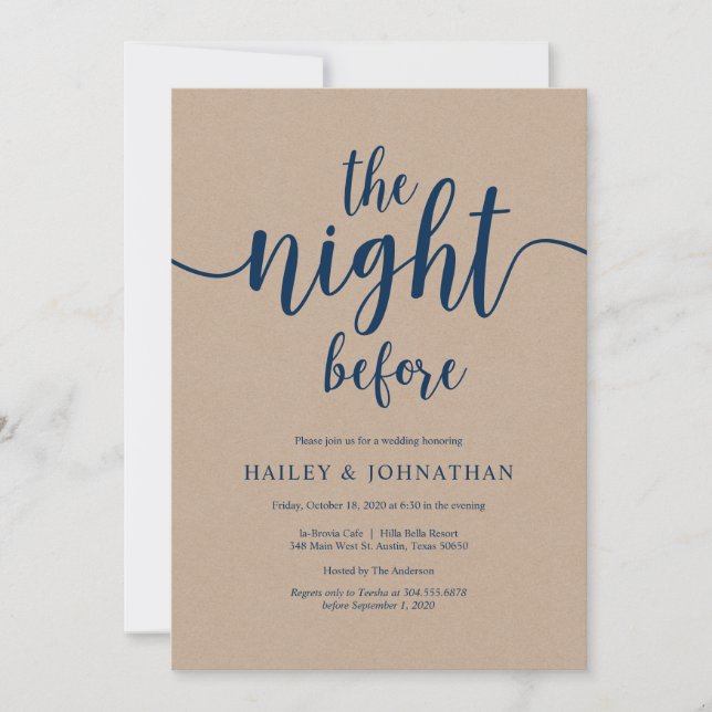 Kvällen innan, Navy Blue Kraft Rehearsal Dinner Inbjudningar (Framsida)