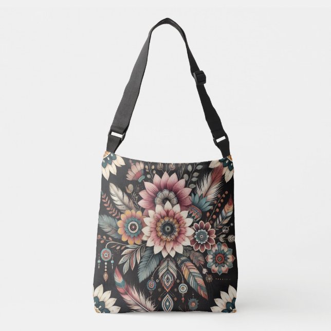 Kvällens Boho-blommor Axelväska (Framsida)