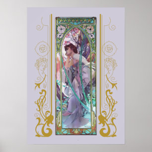 Kvällens kontemplation av Alphonse Mucha Poster