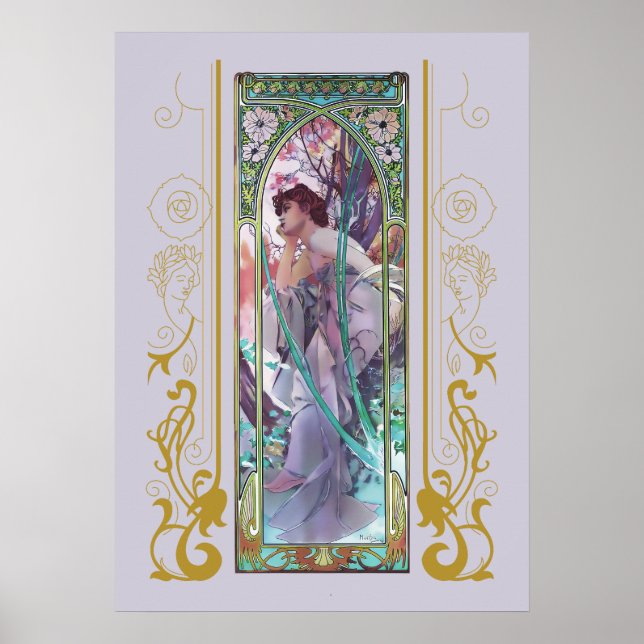 Kvällens kontemplation av Alphonse Mucha Poster (Framsidan)