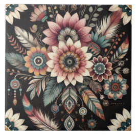 Kvälls Boho Blommor Kakelplatta