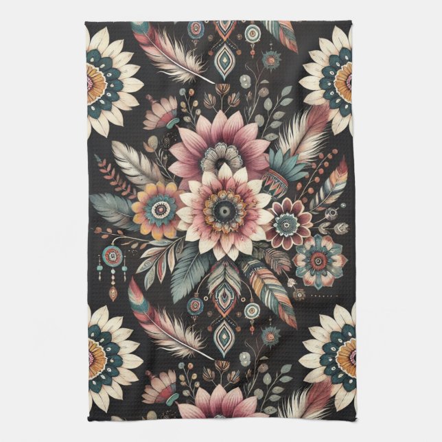 Kvälls Boho Blommor Kökshandduk (Vertikal)