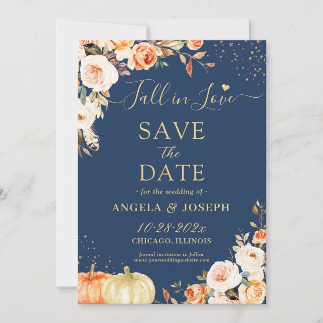 Kvällsfall i Kärlek hösten Blommigt Bröllop Spara Datumet (Framsida)