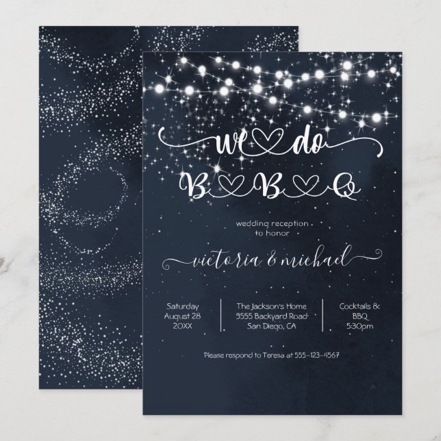 Kvällshimmel Sträng av ljus Vi gör BBQ Inbjudningar (Fram/baksida)