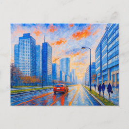 Kvällsljus i Warszawa - uttrycksfull oljemålning Helg Vykort