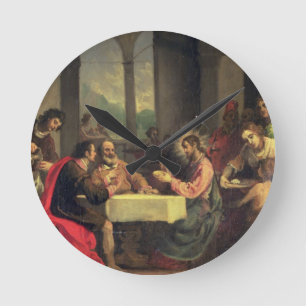 Kvällsmål på Emmaus, c.1600-05 (olja på panel) Rund Klocka