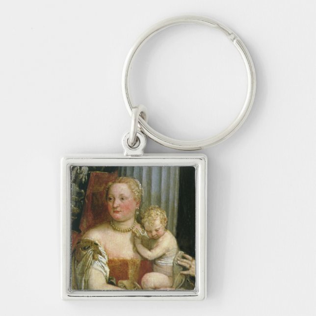 Kvällsmål på Emmaus (olja på förändrad kanfas) Fyrkantig Silverfärgad Nyckelring (Framsidan)