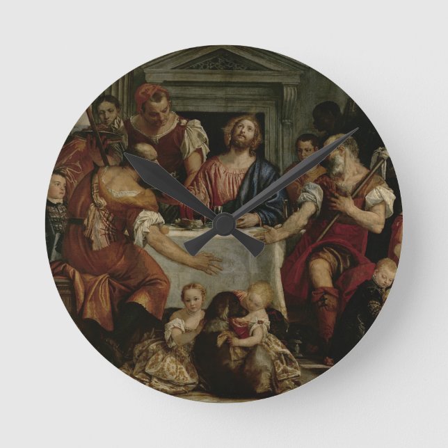 Kvällsmål på Emmaus (olja på kanfas) Rund Klocka (Framsida)